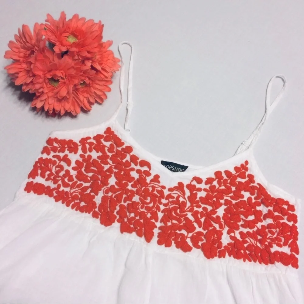 Topshop White Embroidered Bohemian Cotton Romper Jumper Size Small 4/6 - Picture 5 of 10